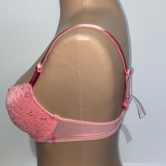 Victoria's Secret Women's Peach Floral Lace Lined Underwired Demi Bra Size 34B - Picture 2 of 8